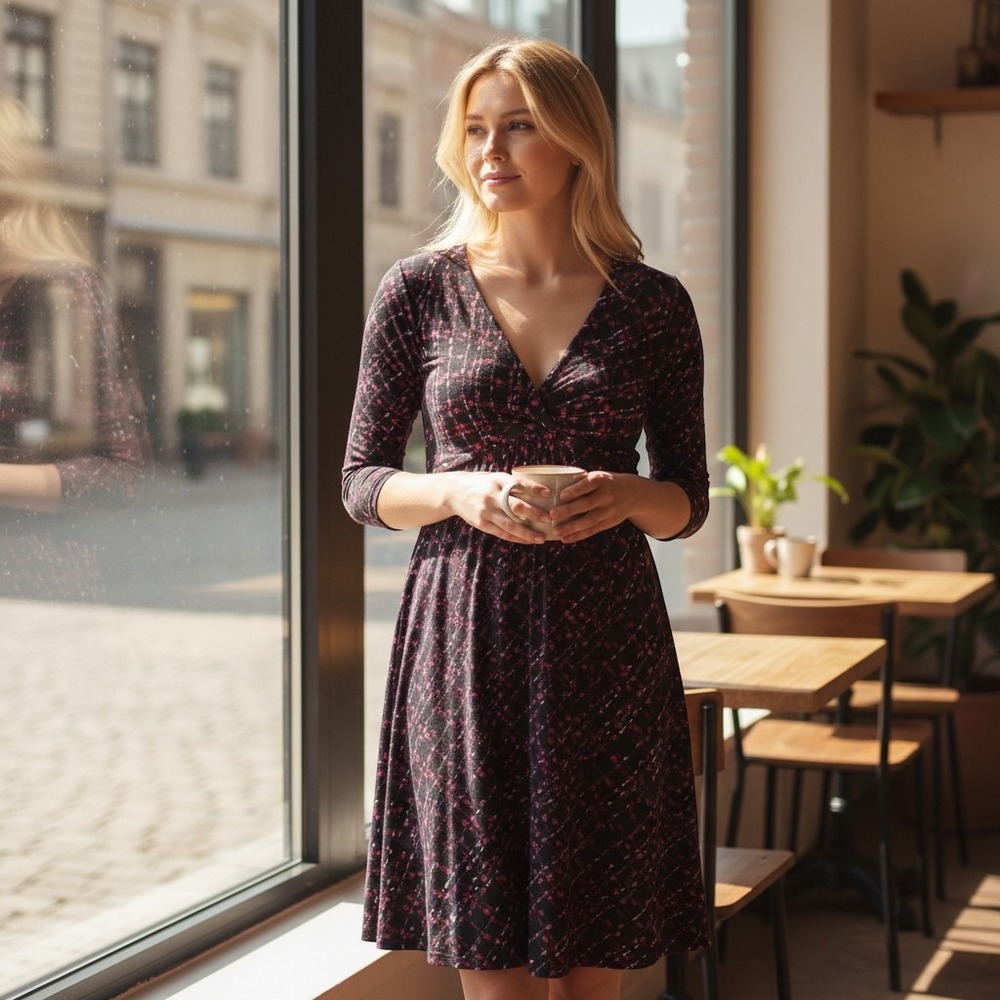 Motherhood Maternity Dress Womens Small Multicolor V-Neck 3/4 Sleeve Knee Length